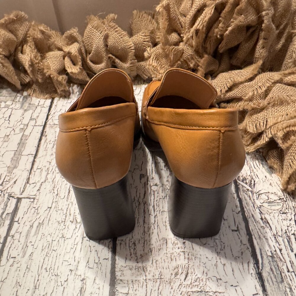 Womens Block Heel Shows Tan Black - Picture 3 of 4